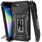 DMDMBATH for iPhone SE 2020 Case, iPhone SE 2022 Case with Slide Camera Cover, iPhone 8 Case with Magnetic Kickstand Ring, Military Grade Shockproof Protective Case for iPhone SE/8/7 (Black)