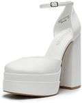 DREAM PAIRS Womens Pointed Toe High Chunky Heels Pump Shoes, White - 7 (SDPU2319W)