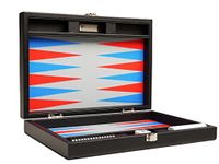 Silverman & Co. 13-inch Premium Backgammon Set - Travel Size - Black Board, Scarlet Red and Patriot Blue Points