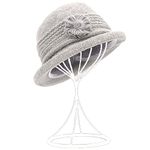 ZffXH 1/2 Pcs Winter Wool Knit Cloche Hat 1920 Vintage Beanie Cap Bowler Church Bucket Dress Felt for Women Ladies Seniors Light Grey