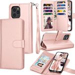 Tekcoo Wallet Case Compatible with iPhone 12 / iPhone 12 Pro (6.1 inch) 2020 Luxury ID Cash Credit Card Slots Holder Carrying Pouch Folio Flip PU Leather Cover [Detachable Magnetic Case] - Rose Gold