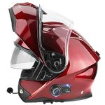 ViPER RSV191 Flip up Motorcycle Helmet with Blinc Bluetooth - Modular Double Visor Motorbike Helmets - Microphone Dual Speaker for Hands & Noise Free Automatic Answering ECE/ACU Gold Approved (Burgund