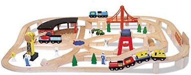 Melissa & Doug Wooden Railway Set, 130 Pieces - Wooden Train Set for Toddlers Ages 3+