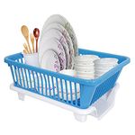 Cutting EDGE Polypropylene Neo Durable Kitchen Sink, Dish Rack Drainer, Drying Design 4 With Tray For Kitchen Utensils Washing Drainer Basket, Organizers, Tools (Blue & White,Small)