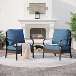 SUNSHINE VALLEY Metal Patio Chairs Set of 2 with 5.75" Extra Thick Cushion, 2 Pieces High Back Outdoor Patio Chairs All Weather Black Outdoor Furniture Seating for Deck Backyard Porch, Peacock Blue