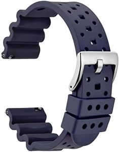 WOCCI 22mm Ventilated Fluororubber Watch Band for Men (Not Silicone), Silver Polished Buckle (Navy Blue)