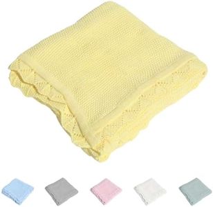TRENDSTITCH 100% Cotton Baby Blanket Knit Soft Warm Lace Toddler Newborn Nursery Blanket, 30 x 40 Inches, Lemon Yellow