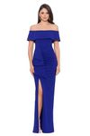 Xscape Women's Long Off The Shoulder Scuba Crepe Slit Dress (Reg and Petite) Special Occasion, Marine, 8