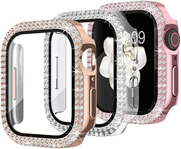 (3 Pack) T Tersely Crystal Diamond Bling Case for Apple Watch Series 9/8/7-41mm, Protective Bumper with Tempered Glass Overall Replacement Cover for iwatch 41mm (Pink+Clear+Rose Gold)