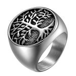 JewelryWe Men's Stainless Steel Ring Hollow Tree of Life Signet Ring Bands,Silver T1/2