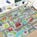 Capslpad Kids Play Rug Town City Road Car Mat 150x200cm Non-Slip Kids Carpet Playmat Machine Washable Exercise Mat Short Pile Learning Educational Area Rug for Kids Room Toddler Playroom, Pastel Blue