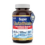 Herba Glutathione Supplement 500mg - 60 Vegetable Capsules | L Glutathione Reduced Active Form | Super Glutathione 500mg Capsule for Antioxidants | >98.5% Purity | Made in Canada