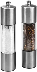 Cole & Mason Everyday Salt & Pepper Mill Gift Set - Filled Salt & Pepper Grinders - Refillable & Adjustable Mill Set - Acrylic & Stainless Steel Salt & Pepper Grinders - Hand Wash - Stainless Steel