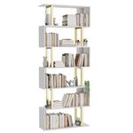 Gadroad 6 Tier Geometric Bookcase, Black Book Shelves, Modern Corner Bookcase Storage Shelf Wood for Bedroom, Living Room, Home Office, Gold