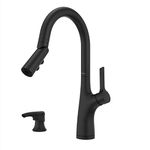 Pfister Ceylon Spot Defense Matte Black Kitchen Faucet w/Pull Down Sprayer & Soap Dispenser, High Arc Kitchen Sink Faucet w/Pivot Spray Head, Kitchen Faucets w/Optional Deckplate, 1 to 4-Hole