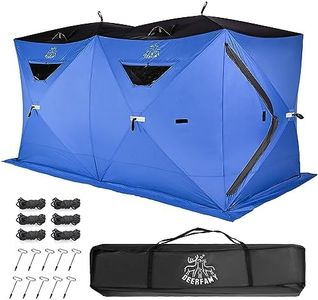 DEERFAMY Double-Room Ice Fishing Shelter, 6-8 Person Ice Fishing Tent, Pop up Ice Shanty with Carrying Bag, 10 Ice Anchors, Blue