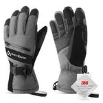 Brace Master Waterproof Ski Gloves - Touchscreen 3M Thinsulate Warm Winter Gloves Cold Weather Snow Gloves for Men or Women (Gray, L)