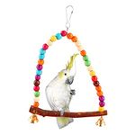 Bird Swing, Colorful Beads Parrot Standing Perch Hammock Hanging Toy with Bells Cage Accessories for Medium and Small Parrots Finch Lovebird