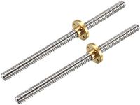 uxcell 150mm Length T8 8mm Dia Lead Screw Rod,4 Lead Stainless Steel Lead Screw Rod with Copper Nut Trapezoidal Thread for 3D Printer Z Axis2pcs