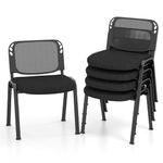 COSTWAY Set of 5/10 Stackable Reception Chairs, Upholstered Armless Mesh Office Chair, Heavy Duty Metal Frame Guest Conference Chair for Home Office Waiting Room Bedroom (55x58x72cm, Black, 5)