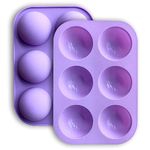 FANFX Semi Sphere Chocolate Moulds 6 Cavity Silicone Molds for Making Chocolate Bomb Baking Dome Cake Jelly Mousse Desserts (2 Packs Purple)