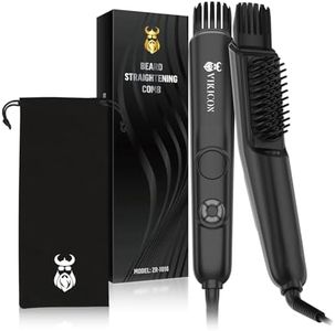 VIKICON Beard Straighteners Brush for Men, 3-in-1 Professional Hot Beard Combs with Volumizer, 4 Straightening Heat Settings, Portable Ionic Hair/Beard Styling Tool for Home/Travel, Anti-Scald Design