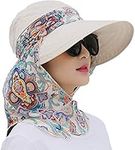 2-in-1 Folding Roll Up Wide Brim Sun Visor Cap UPF 50+ UV Protection Sun Hat with Detachable Neck Protector Hood for Travel Holiday Beach Swimming Cycling Camping Hiking Trekking Running Headwear