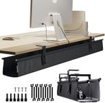 Ascrono CableCare No Drill Under Desk Cable Management Tray 53.9" -for Desk Wire Management - Premium Black Fabric to Hide Cords - Clamp/Screw Mount - Supports Upto 66lbs - Cable Management Under Desk