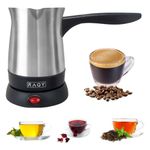 RAQY Electric Coffee Pot, Turkish Greek Coffee Maker, Stainless Steel, Rotational base, Capacity 250ml up to 500 ml, 800 W Power, Coffee, Espresso, Milk, Hot Chocolate, Portable Travel (Anti-Overflow)