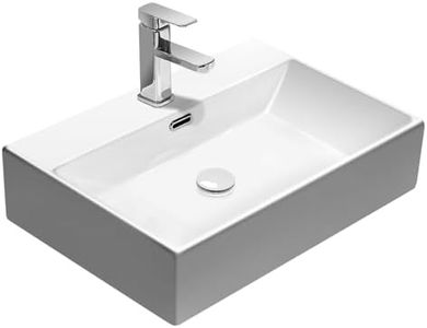 Lavabo Lavabo in ceramica - 60 x 42 x 14 cm - Lavabo da appoggio angolare - Bagno sospeso - con foro per rubinetto e troppopieno - piccolo lavabo per toilette ospiti Lavabo da appoggio Bianco
