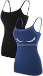 ATTRACO Tank Top with Built in Bra for Women Cotton Camisole Navy Black Tanks L