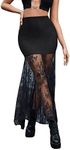 SweatyRocks Women's High Waisted Floral Lace Sheer Mesh Maxi Skirt Black L