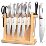 SYOKAMI Kitchen Knife Set, 14 Pieces Japanese Style Knife Block Set with Wooden Block, High Carbon Stainless Steel Ultra Sharp Knives with Ergonomic Handle, Including Honing Steel and Shears, Red Dot