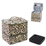 Labreccos Nail Polish Case Organizer Bag Holds 30 Bottles and Nail Lamp, Portable Travel Nail Polish Storage Bag Double Layers for Manicure Tools Storage, Leopard Pattern, Fashion