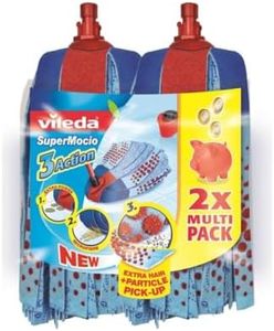 Vileda SuperMocio 3Action XL Mop Refill, Pack of 2 SuperMocio 3 Action Mop Head Replacements, Fits All SuperMocio Mops, Authentic Vileda Mop Head, Multi-Colour