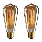 Homesake Pear Shape Edison Tungsten Squirrel Cage Filament Vintage Antique Light Bulb E27 ST64, Set of 2