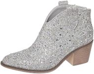 Pierre Dumas Women's Wilder-26 Rhinestone Chunky Heel Ankle Bootie, Silver Rhinestone, 8.5