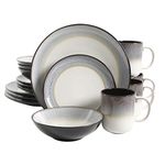 Gibson Elite Rings of Saturn Round Dinerware Sets, Service for Four (16pcs), Grey