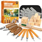 Carving Tools Kit, 23PCS Whittling Kit, Includes 4 Wood Carving Knives, 5 Detail Knives, 9 Basswood Blocks, Strop Block, Polishing Compound, PU Bag & Gloves