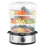 VonShef Food Steamer 3 Tier – Electric Vegetable Steamer 9L with 60 Minute Timer & Rice Bowl, 800W Steamer for Cooking Veg, Meat, Fish & Rice, Boil Dry Protection, Energy Saving – Stainless Steel