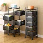 Kitchenwell Multi-Purpose Trolley Storage Organizer and Kitchen Accessories Items for Kitchen Storage Rack Square Design Fruits & Vegetable Onion Cutlery (Matt Black, 5 Layer Drawer)