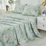 Brandream Garden Style Butterfly Floral Bedding Elegant Watercolor Painting Farmhouse Queen Size Sheets Set Luxury Bedding Collections 800 Thread Count 100% Egyptian Cotton Deep Pocket, 4 Piece Green