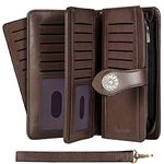 Travelambo Womens Wallet Large Capacity RFID Blocking Genuine Leather Wristlet Wallets (Coffee)
