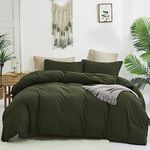 Luxlovery Dark Green Comforter Set Queen Olive Green Bedding Comforter Men Army Green Cotton Bedding Set Soft Breathable Blanket Quilts Minimalist Green Bedding for Queen Bed