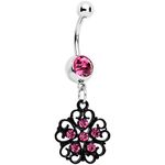Body Candy Stainless Steel Pink Accented Black Quinate Romance Dangle Belly Ring