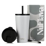 NuFlava® | Tumbler with Straw and Lid (480ml) | Iced Coffee Cup for Travel & Holidays | Reusable Stainless Steel Flask for Drinking Hot & Cold Drinks | BPA Free (Cloud)