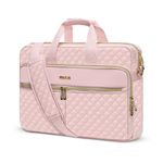 MOSISO 15-15.6 inch Laptop Bag, Briefcase for Women&Men, 16 inch Square Quilted Computer Messenger Bag Office Travel Business with 3 Pockets&Strap, Pink