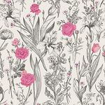 VEELIKE 17.7''x354'' Grey Sketch Floral Wallpaper Vintage Pink Floral Peel and Stick Wallpaper Boho Farmhouse Floral Wall Mural Removable Self Adhesive Vinyl Film for Girl's Bedroom Bathroom Furniture