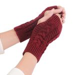 Bold N Elegant Knitted Woollen Warm and Comfortable Fingerless Gloves Thermal Mittens Winter Gloves Accessories Hand Warmer Gloves (Wine Red)