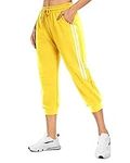 Yoga Pants Capris with Pockets for Women High Waist Leggings Workout Crop Straight Open Bottom Wide Leg Pants (Yellow,M)